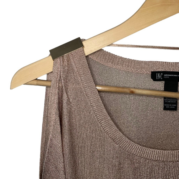 INC INTERNATIONAL CONCEPTS Pink Sweater Shirt Gold Metallic Women’s Petite M - Picture 4 of 12